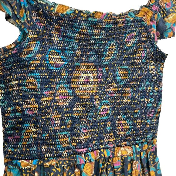 House of Harlow 1960 Smocked Top Blue Size S Ruffle Sleeve Peplum Stretch - Picture 4 of 7